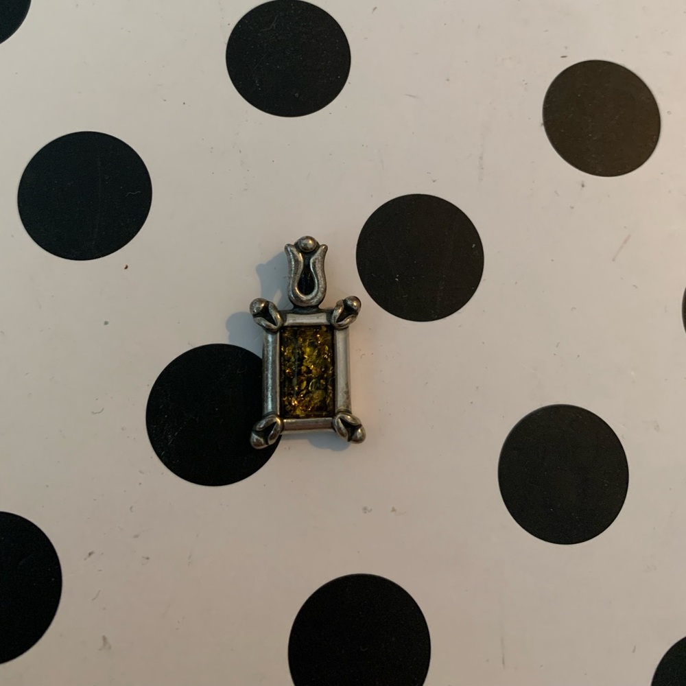 Rectangle Silver and green gem pendent